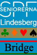 SPF Bridge Lindesbergs logo 'Man får klöver ruter hjärter spader i klubbens lokaler'